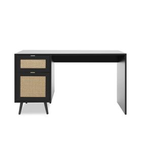 Bureau 1 Porte 1 Tiroir Impression Cannage Et Noir- L130 Cm