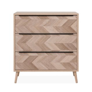 Commode 3 Tiroirs Effet Bois Et Chevron - L80 X H87 Cm