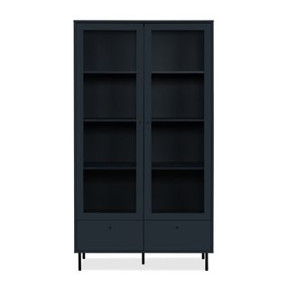 Vitrine 2 Portes Vitrées Et 2 Tiroirs Bleu Marine - H183 Cm