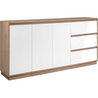 Buffet - Phoenix - Décor Chene Artisan / Blanc Hgl - 3 Portes - 3 Tiroirs - 178 X 88 X 40 Cm