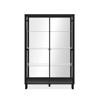 Vitrine 2 Portes Vitrées Et 6 Étagères En Verre Noir Et Miroir L100cm