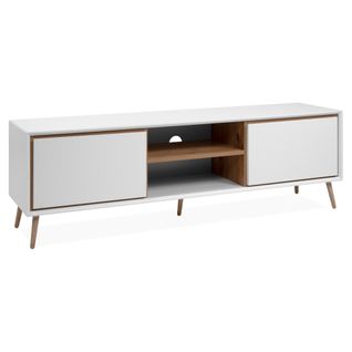 Meuble TV L.160 cm CLEM Imitation chêne et blanc