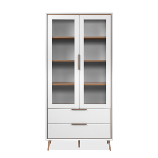 Buffet Haut 2 Portes Vitrées, 2 Tiroirs, 6 Étagères Intérieures L90cm