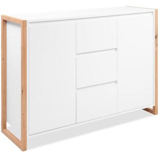 Buffet - Chene Artisan / Blanc - 2 Portes - 3 Tiroirs - 120 X 40 X 88 Cm