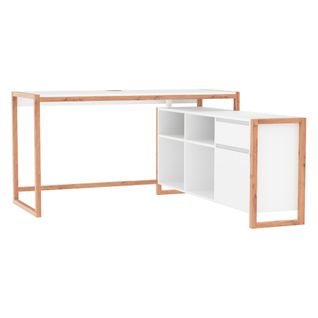 Bureau d'angle MAELYS imitation chêne et blanc
