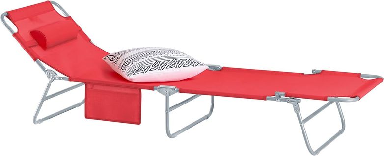 Chaise Longue Bain De Soleil Transat De Jardin Pliant Chaise De Camping Inclinable, Rouge, Ogs35-r