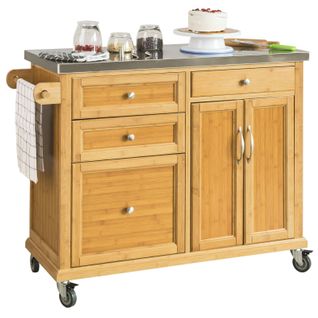Meuble De Rangement Cuisine Buffet De Cuisine Roulant Desserte Sur Roulettes En Bambou Fkw70-n