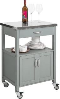 Desserte De Cuisine Roulante, Meuble De Rangement à Roulettes Plateau En Acier Inox, Fkw22-hg