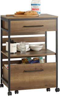 Desserte De Cuisine Roulante Chariot De Cuisine Avec 2 Tiroirs Et Etagère, Fkw118-pf