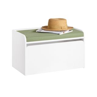 Coffre à Jouet 2 En 1 Avec 1 Tiroir à Roulettes Et Assise Coussin Rembourré, Blanc, Kmb80-w