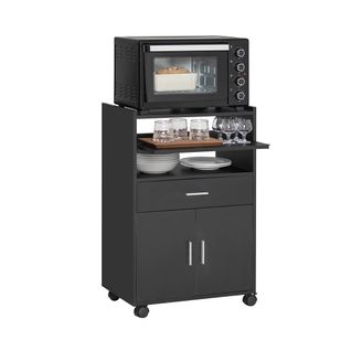 Buffet, Armoire Micro-onde à Roulettes, Meuble De Rangement, Placard De Cuisine, Noir, Fsb09-sch