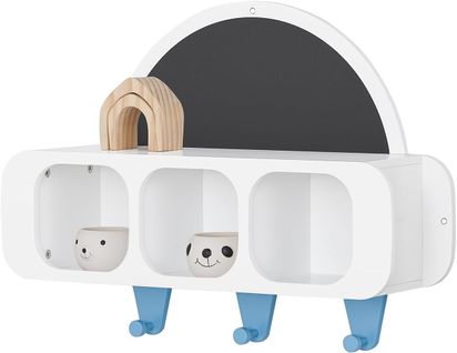 Étagères De Rangement Suspendue, 1 Tableau Noir En Demi-lune, 3 Compartiments Et 3 Crochets, Kmb86-w