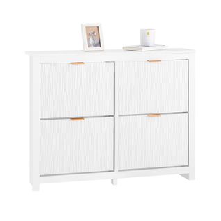 Meuble à Chaussures, Commode 4 Abattants, Rangement Pour Entrée, Salon, Blanc, 104x23x82cm