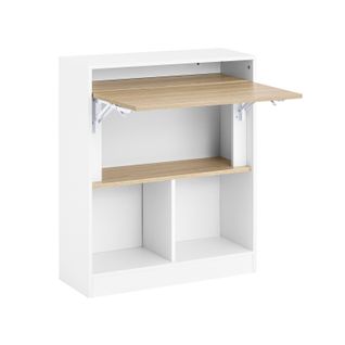 Fwt104-wn Bureau Pliant Compact Avec Etagères, Table D'ordinateur Rabattable En Blanc