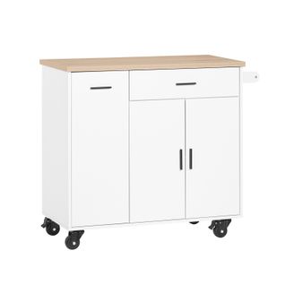 Desserte De Cuisine Îlot De Cuisine Avec 2 Tiroirs, 2 Portes, Porte-torchon Fkw126-wn