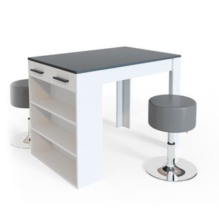 Ensemble Table à Manger Repose 33494 Anthracite/blanc 67x100cm Avec 2 Tabourets