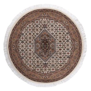 Tapis D'orient Noué à La Main Benares Diam 100 Cm - Crème