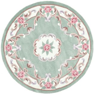 Tapis Tufté Main Avec Bordure En Design Aubusson - Ming 150x150 Cm - Vert
