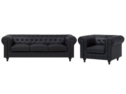 Ensemble Canapé Et Fauteuil En Cuir Pu Noir 4 Places Chesterfield Big
