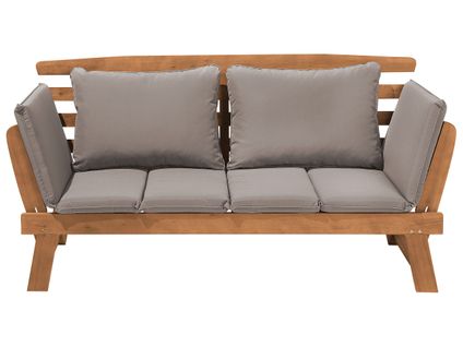 Banc Avec Coussin D'assise Portici 210 Cm Bois D'eucalyptus Marron Clair/taupe