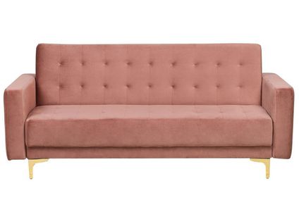 Canapé Convertible 3 Places En Velours Rose Aberdeen
