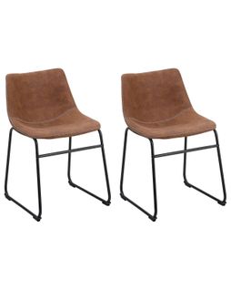 Chaise De Salle à Manger Set De 2 Tissu Marron Doré Batavia