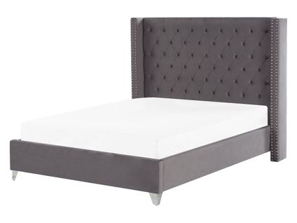 Lit Avec Sommier Velours Lubbon 160 X 200 Cm Gris