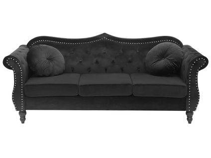 Canapé Chesterfield 3 Places En Velours Noir Skien