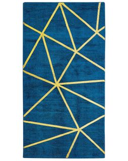 Tapis En Viscose Et Coton Bleu Marine Et Doré à Motif Géométrique Avec Craquelures 80 X 150 Cm Havza