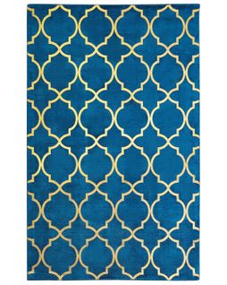 Tapis En Viscose Et Coton Doré Et Bleu Marine Au Motif Marocain Avec Craquelures 140 X 200 Cm Yelki