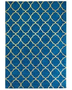 Tapis En Viscose Et Coton Doré Et Bleu Marine Au Motif Marocain Avec Craquelures 160 X 230 Cm Yelki