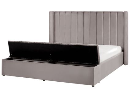 Lit Double En Velours Gris Avec Banc Coffre 180 X 200 Cm Noyers