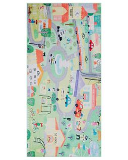 Tapis Enfant Vert à Motif Ville 80 X 150 Cm Kemer
