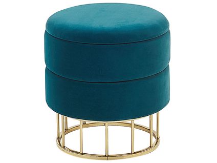Pouf En Velours Bleu Paon Avec Rangement Elgin