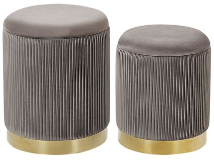 Set De 2 Poufs En Velours Gris Avec Rangement Miramar