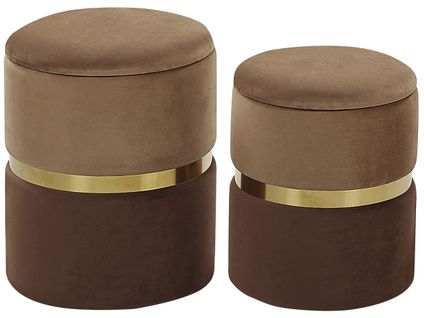 Set De 2 Poufs En Velours Marron Avec Rangement Wichita