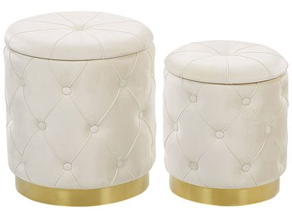 Set De 2 Poufs En Velours Blanc Avec Rangement Pueblo