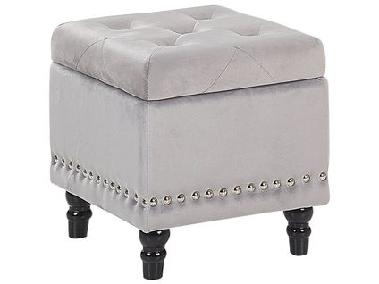 Pouf De Rangement Capitonné En Velours Gris Clair Loretto