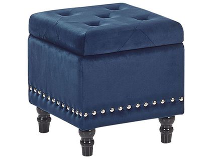 Pouf De Rangement Capitonné En Velours Bleu Foncé Loretto