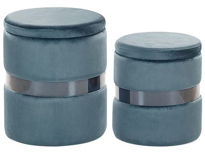 Set De 2 Poufs En Velours Bleu Avec Rangement Doris
