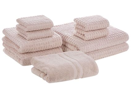 Lot De 9 Serviettes De Bain En Coton Rose Atai