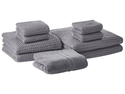 Lot De 9 Serviettes De Bain En Coton Gris Areora