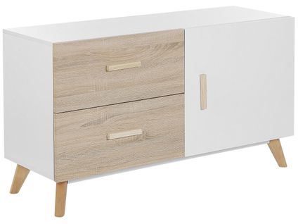 Commode Effet Bois Clair / Blanc 1 Porte 2 Tiroirs Fili