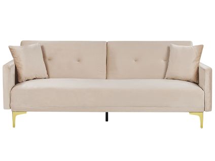 Canapé Convertible 3 Places En Velours Beige Lucan