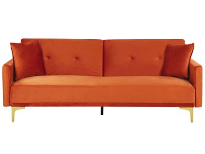 Canapé Convertible 3 Places En Velours Orange Lucan