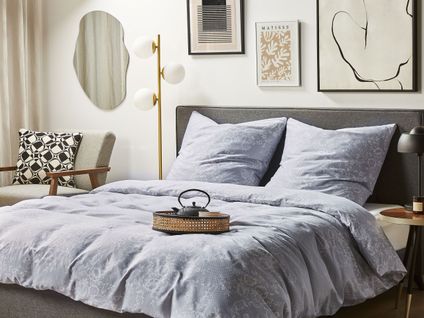 Housse De Couette En Satin De Coton Avec Motif Floral 155 X 220 Cm Gris Morningside