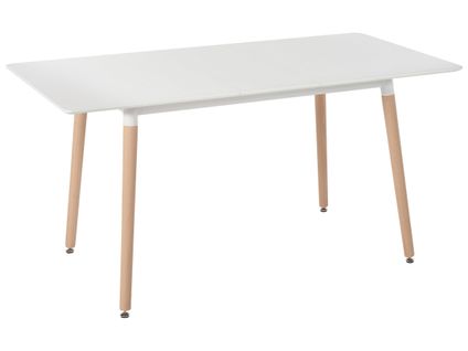 Table à Manger Extensible 120/150 X 80 Cm Blanche Effet Bois Clair Mirabel