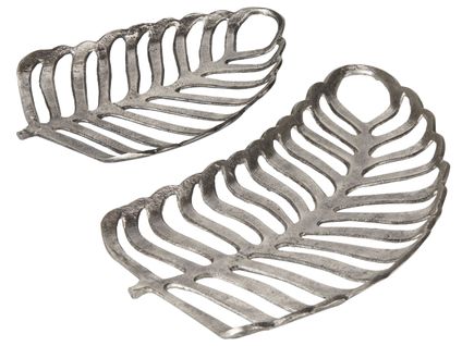 Set De 2 Plateaux Décoratifs Feuille Argenté Amnisos