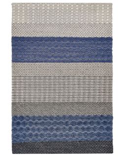 Tapis En Laine à Rayures Bleu-gris 160 X 220 Cm Akkaya