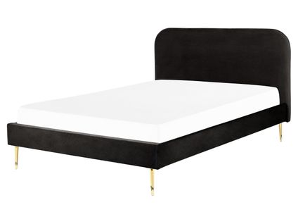 Lit Avec Sommier Velours Flayat 160 X 200 Cm Noir